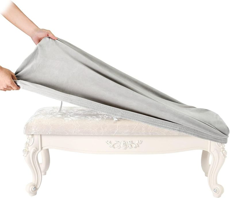 Photo 1 of Velvet Shoe Bench Cover, (36.5"- 48") L x (13.8"- 18") W Stretch Washable Dining Bench Upholstered Protector Rectangle Chair Slipcover, (L, Light Grey)