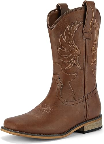 Photo 1 of Size 7 Big Kid - Rollda Kids Cowboy Boots for Boys Girls Western Square Toe Cowgirl Boots with Walking Heel (Toddler/Little Kid/Big Kid)