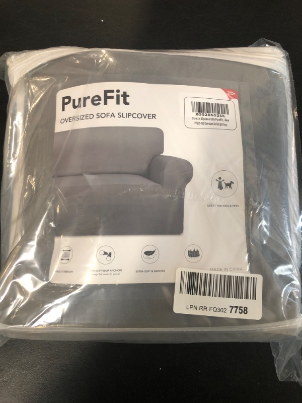 Photo 2 of PureFit Super Stretch Sofa Slipcover – Spandex Non Slip Soft Couch Sofa Cover, Washable Furniture Protector with Non Skid Foam and Elastic Bottom for Kids, Pets ?Oversized Sofa, Light Gray