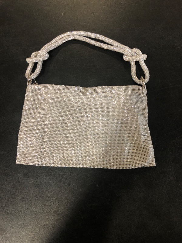 Photo 2 of OYOANGLE Women's Rhinestone Sparkly Clutch Purse Hobo Tote Handbags Shiny Silver Party Wedding Clutch Bags Silver One-Size