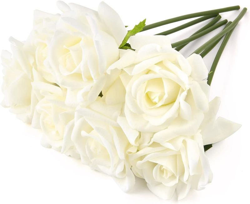 Photo 1 of Artificial Flowers, Faux Silk Real Touch Artificial Rose Flowers for Decoration DIY, Wedding Party, Home Office Decoration and Dining Table Centerpiece, 7Pcs (White-30cm, 30CM)