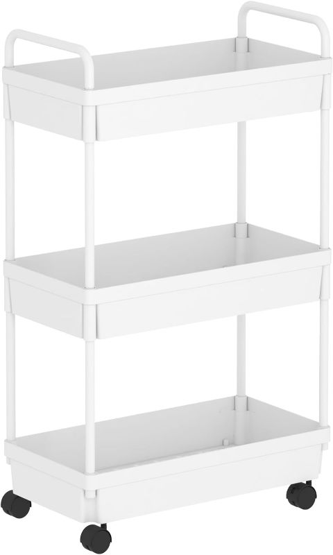 Photo 1 of Rolling Storage Cart 3 Tier Organizer Mobile Shelving Unit Storage Rolling Utility Cart with Wheels for Kitchen Bathroom Laundry,White