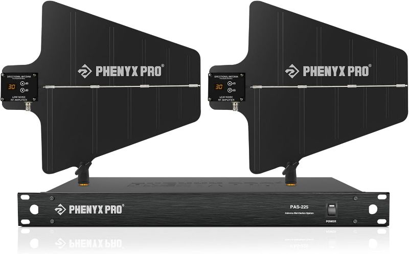Photo 1 of Phenyx Pro PAS-225X UHF Wireless Antenna Distribution System Bundle, Active Directional Antennas, 8 Outputs + 2 Cascade Ports, 160ft Long Coverage, for Stages and Live Shows
