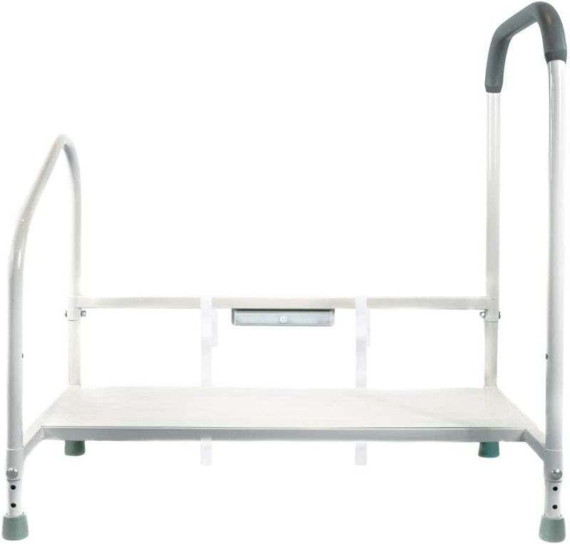 Photo 1 of Step2Bed Bed Rails For Elderly with Adjustable Height Bed Step Stool & LED Light for Fall Prevention - Portable Medical Step Stool comes with Handicap Grab Bars making it easy to get in and out of bed