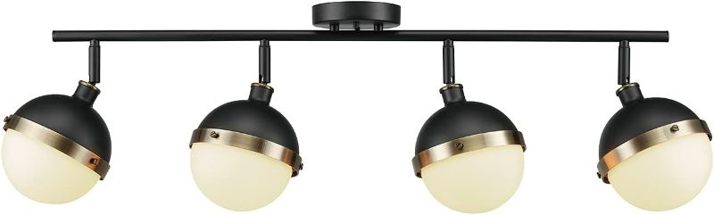 Photo 1 of Globe Electric 59509 Bari 4-Light Track Lighting, Matte Black, Antique Brass Accents, Frosted Glass Shades, Bulbs Included, 450 Lumen