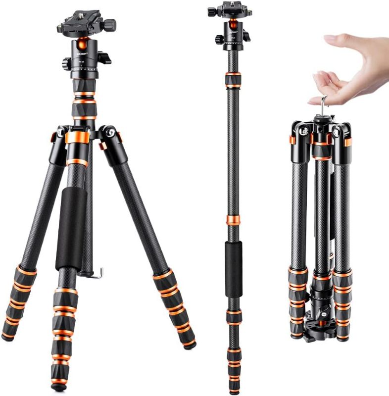 Photo 1 of K&F Concept 60 inch Carbon Fiber Camera Tripod,Super Lightweight Compact Travel Tripod with 360 Degree Ball Head,Quick Release Plate,Detachable Monopod 8KG Load Capacity for SLR DSLR C225C0 (BA225)