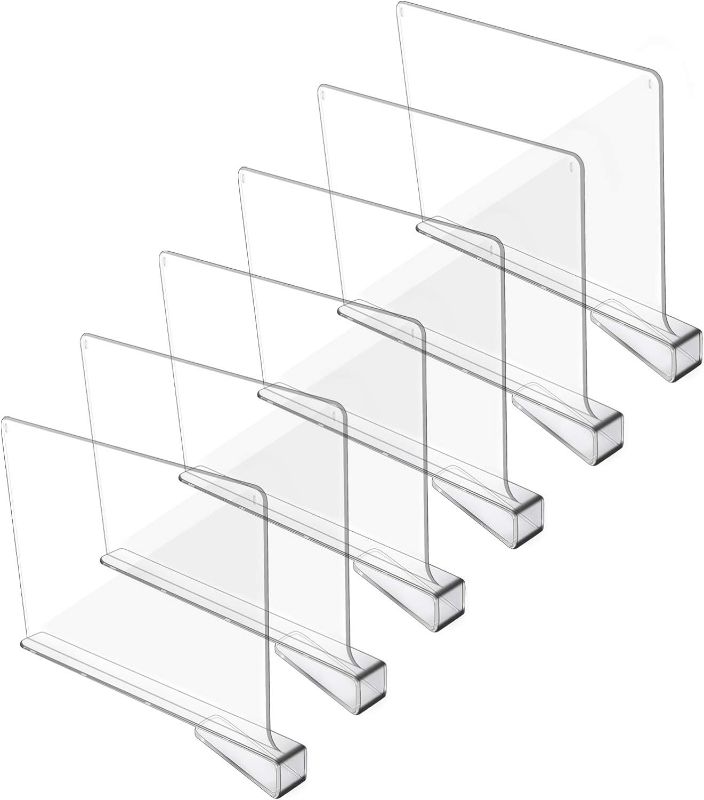 Photo 1 of Hmdivor Acrylic Shelf Dividers for Closet Organization, Closet Shelf Organizer Closet Separator for Wood Shelves Clear Shelf Dividers for Closets (6 Pack)