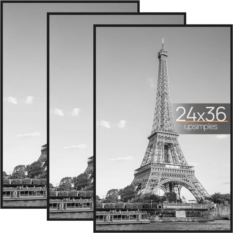 Photo 1 of upsimples 24x36 Frame Black 3 Pack, Poster Frames 24 x 36 for Horizontal or Vertical Wall Mounting, Scratch-Proof Wall Gallery Photo Frame