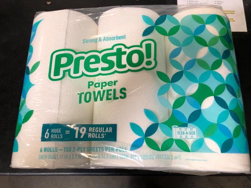 Photo 2 of 
Amazon Brand - Presto! Flex-a-Size Paper Towels, 158 Sheet Huge roll, 6 Rolls, Equivalent to 19 Regular Rolls, White