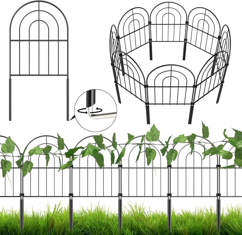 Photo 1 of Decorative Garden Fence 10 Pack, Total 10ft (L) x 24in (H) No Dig Rustproof Metal Wire Fencing Border Animal Barrier, Flower Edging for Landscape Patio Yard Outdoor Decor, with 16ft Decorative Leaves