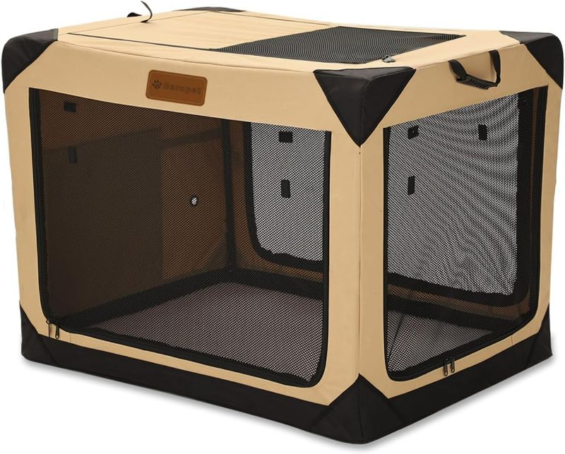 Photo 1 of 36 Inch Collapsible Soft Dog Crate for Small / Medium Dogs, 4-Door Foldable Travel Dog Kennel with Durable Mesh Windows for Indoor & Outdoor Portable Pet Crate, Soft Side Dog Crate,Black