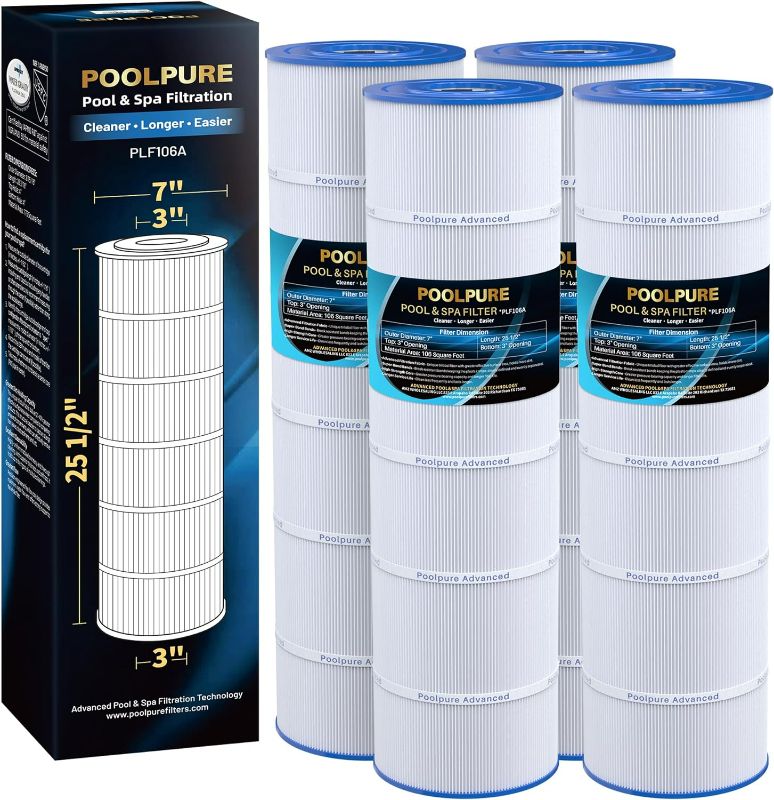 Photo 1 of POOLPURE PLF106A Filter Replaces Hayward CX880XRE, Pleatco PA106-PAK4, Ultral-A1, Unicel C-7488, Filbur FC-1226, FC-6430, Hayward SwimClear C4020, C4025,..