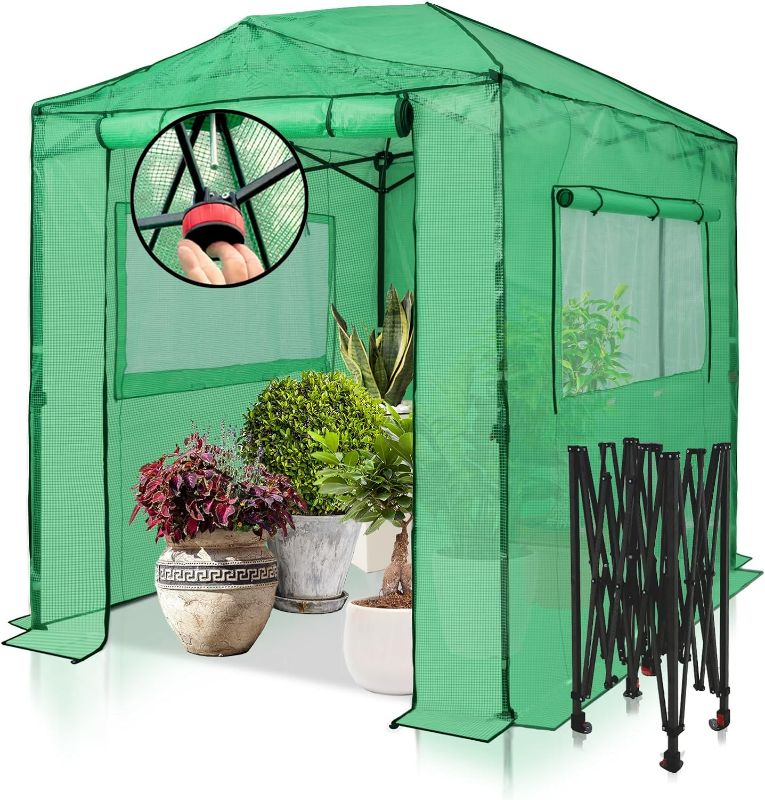 Photo 1 of EAGLE PEAK 8x6 Portable Walk-in Greenhouse, Pop-up Indoor Outdoor Garden Green House, Zippered Doors and Windows, PE Cover, Green