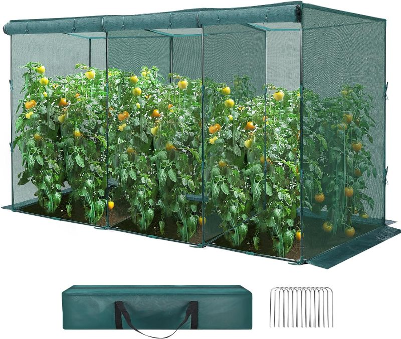 Photo 1 of GROWNEER Crop Cage, 4' x 12' Plant Protection Tent with 2 Zippered Doors, 12 Ground Staples, Steel Frame, Plant Outdoor Cage, Storage Bags Crop Cage Plant Protection for Garden, Yard, Lawn