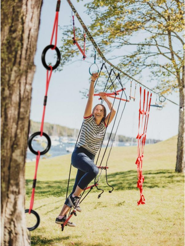 Photo 1 of Slackers Deluxe Ninjaline Kit 56 ft with 9 Hanging Obstacles - Best Outdoor Ninja Warrior Training Equipment for Kids - Build Your Very Own Backyard Ninja Obstacle Course - Rated Ages 5+