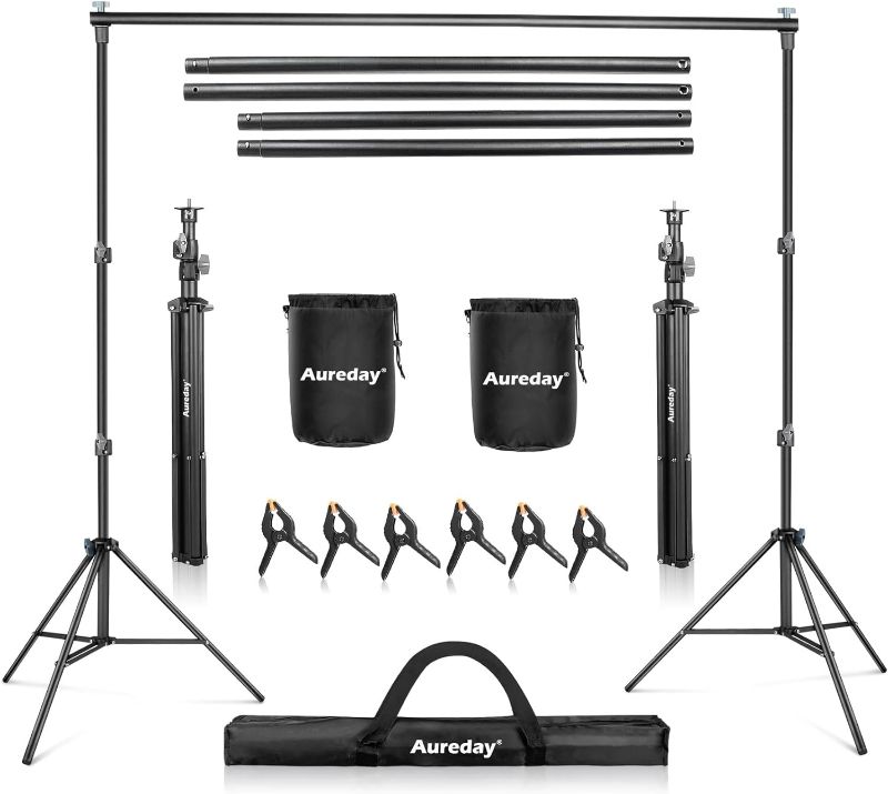 Photo 1 of 
Aureday Backdrop Stand, 10x7Ft Adjustable Photo Backdrop Stand Kit with 4 Crossbars, 6 Background Clamps, 2 Sandbags, and Carrying Bag for...