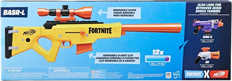 Photo 1 of NERF Fortnite BASR-L Bolt Action, Clip Fed Blaster - Includes Removable Scope, 6-Dart Clip and 12 Official Elite Darts