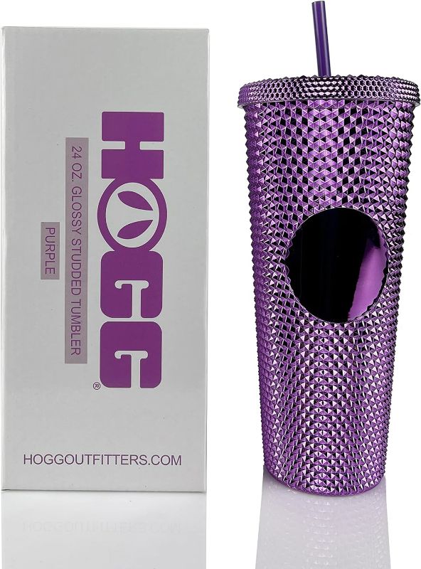 Photo 1 of 
Roll over image to zoom in


Hogg 24oz Studded Tumbler with lid and straw, DIY, Customizable with Bling or Glitter, Reusable Textured Venti Cup, Double Wall Insulated (24oz with circle, Glossy Purple)
