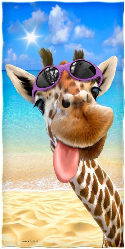 Photo 1 of Dawhud Direct Selfie Giraffe Beach Towel for Women, Girls, Kids, Men, Giraffe Bath Towel Print 30" x 60" Pool Towel Super Soft Plush Cotton Giraffe Towel for Animal Lovers (Multicolored)