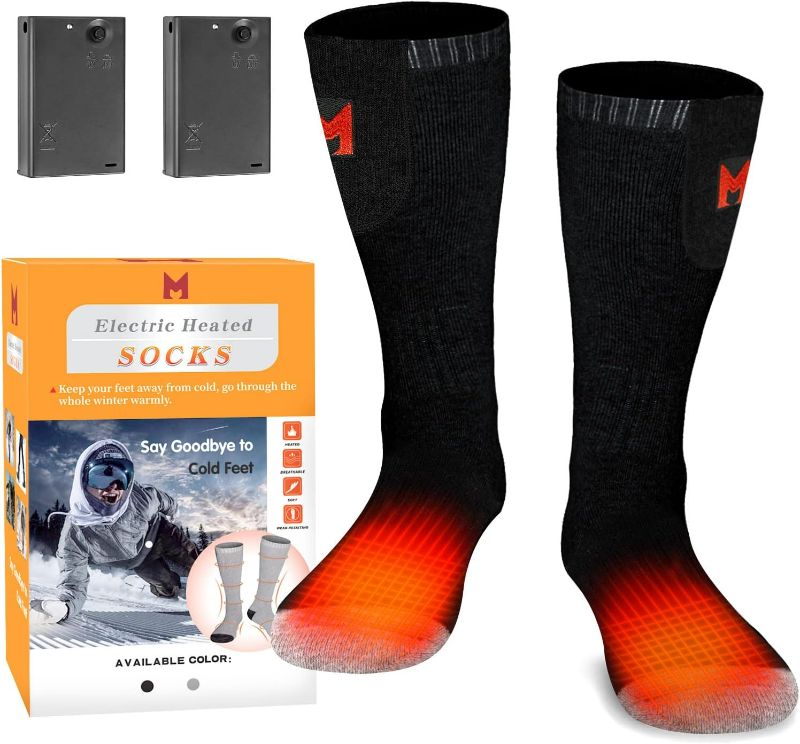 Photo 1 of M Heated Socks for Men and Women, Battery Operated Socks Washable Electric Heated Socks for Hiking Camping Skiing Fishing Hunting Mountaineering