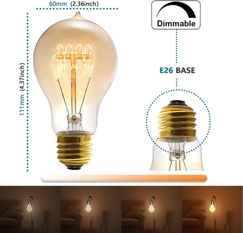 Photo 1 of DORESshop Edison Bulbs, Vintage Light Bulbs, 40W Edison Light Bulb, A19 E26 Dimmable Decorative Amber Antique Filament Light Bulbs, 4 Pack