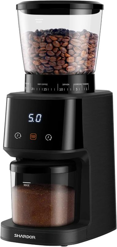 Photo 1 of SHARDOR Conical Burr Coffee Bean Grinder with Precision Timer, Touchscreen Adjustable Electric Burr Mill with 31 Precise Settings for Home Use, Matte Black