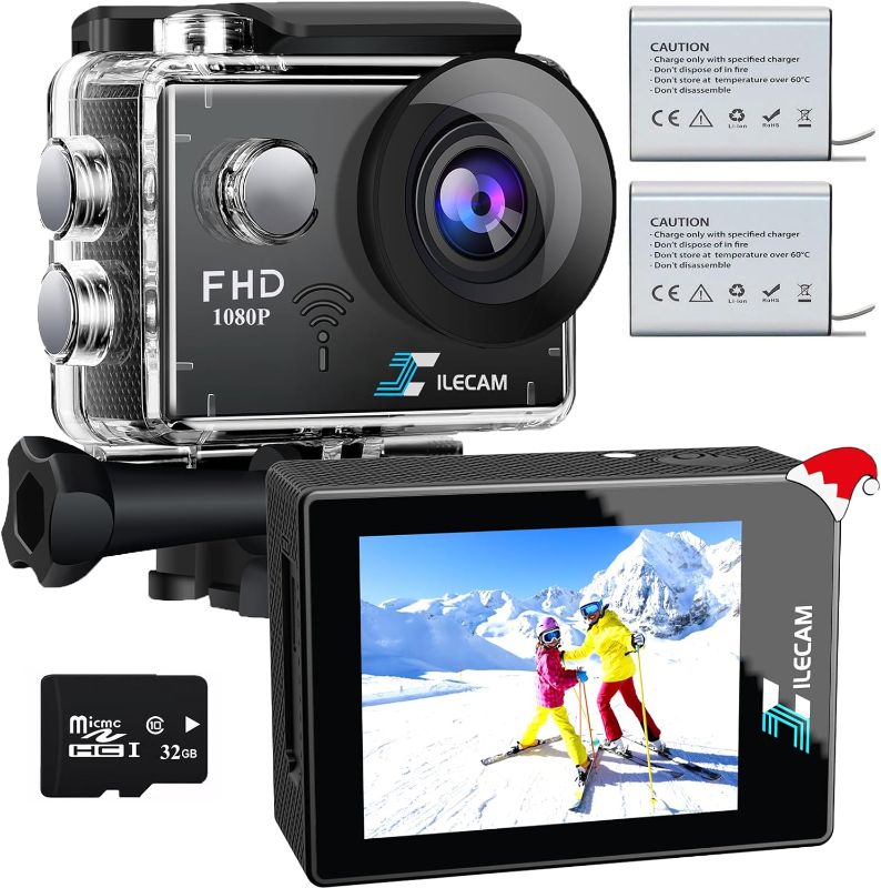 Photo 1 of Action Camera 1080P WiFi Sports Camera 4xZoom Action Camera 40m/131ft Underwater Waterproof with 2 X1050 mAh Batteries and Multi-Function Accessory (X2Pro)