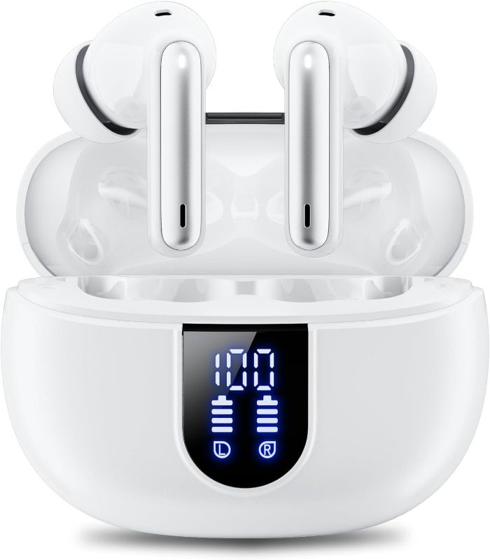 Photo 1 of Wireless Earbuds, Bluetooth 5.3 Headphones 40Hrs Playtime Deep Bass Stereo in-Ear Earbud, LED Power Display, Call Noise Canceling Headphones with Mic, Waterproof Earphones for IOS Android Snow White