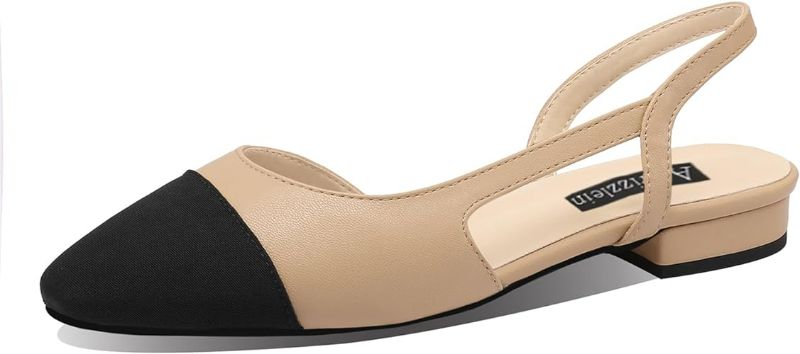Photo 1 of Size 8.5 - Adrizzlein Womens Slingback Flat Pumps Closed Round Toe Two Toned Casual Office Shoes Nude Adrizzlein Womens Slingback Flat Pumps Closed Round T…
