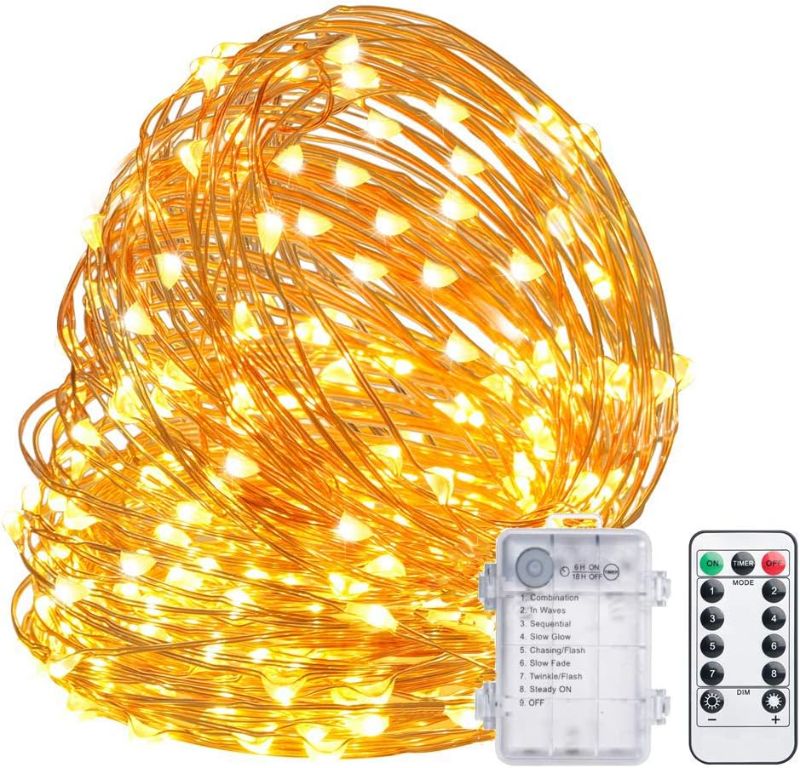 Photo 1 of Best Whishes Copper Wire  String Lights 8 Modes Battery Powered, Remote Control for Wedding Party Home Christmas Decoration, Warm White, 33ft 100LED