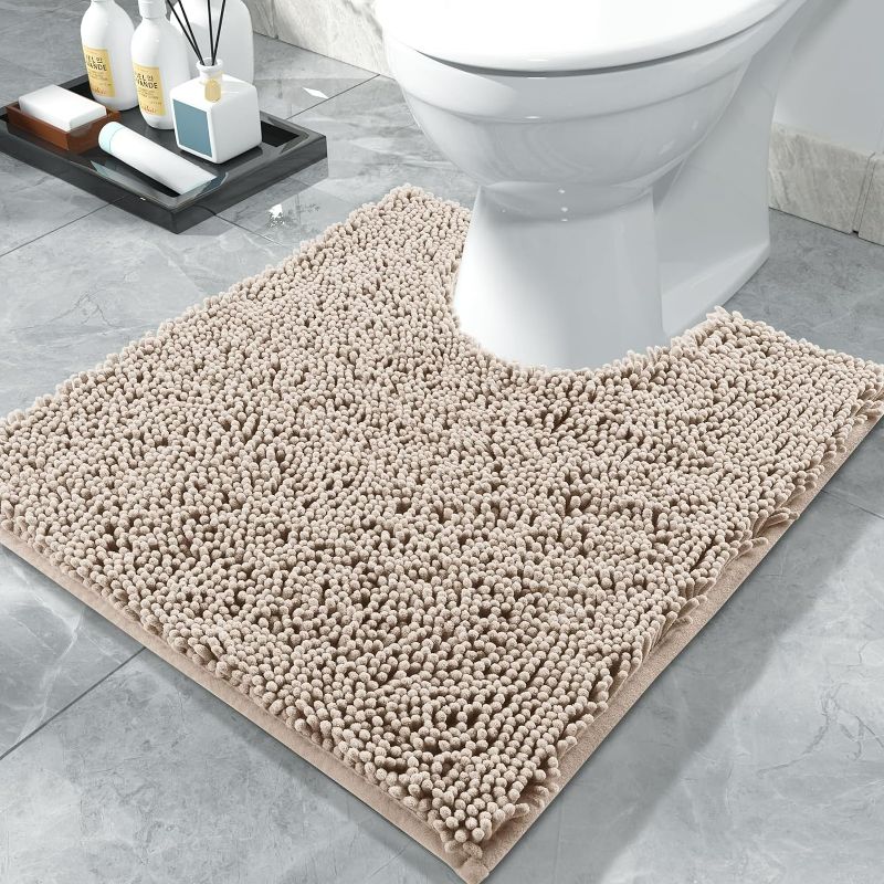 Photo 1 of Yimobra Luxury Shaggy Toilet Bath Mat U-Shaped Contour Rugs for Bathroom, 24.4 X 20.4 Inches, Soft and Comfortable, Maximum Absorbent, Dry Quickly, Non-Slip, Machine-