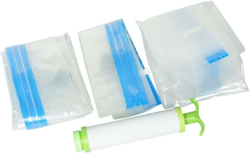 Photo 1 of Qtqgoitem 3 Pcs Space Saver Vacuum Sealing Compressed Storage Bag w Pump (Model: 981 e89 629 018 763)