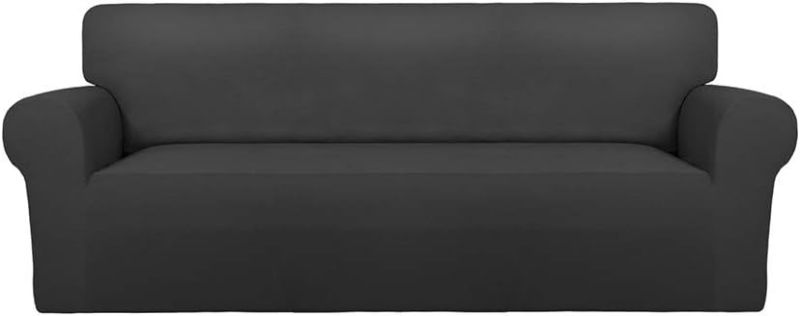 Photo 1 of PureFit Super Stretch Sofa Slipcover – Spandex Non Slip Soft Couch Sofa Cover, Washable Furniture Protector with Non Skid Foam and Elastic Bottom for Kids, Pets ?Oversized Sofa, Dark Gray?