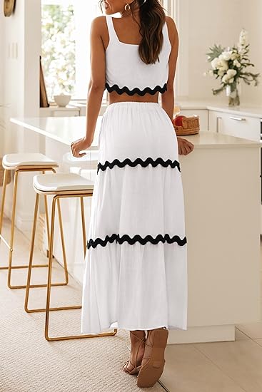 Photo 1 of Size L PRETTYGARDEN Womens 2 Piece Summer Casual Sleeveless Cropped Tank Top High Waisted Maxi Skirt Set