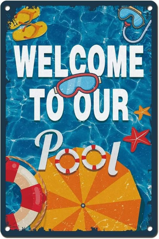 Photo 1 of 
Welcome To Our Pool Signs for Outside Funny Vintage Retro Metal Signs Indoor Outdoor Use Swimming Pool Decoration Party Decor Summer Sign Poolside...