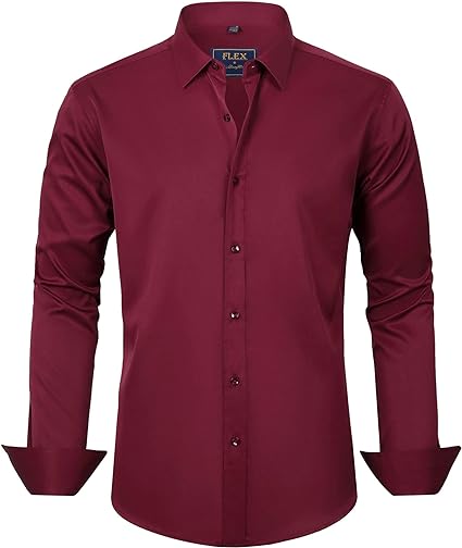 Photo 1 of (M) J.VER Men's Dress Shirts Solid Long Sleeve Stretch Wrinkle-Free Formal Shirt Business Casual Button Down Shirts