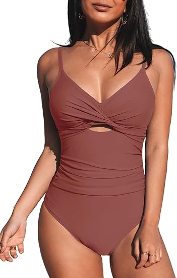 Photo 1 of Size S CUPSHE One Piece Swimsuit for Women Bathing Suits Twist Front Cutout Adjustable Straps Ruched Swimwear