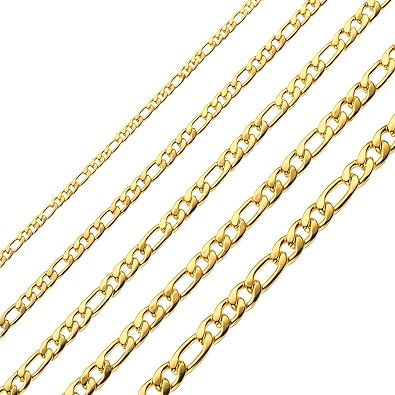 Photo 1 of Figaro Chain Necklace Stainless Steel Real Gold Plated Chains for Men Women Jewelry Gift for Men Women Boys
