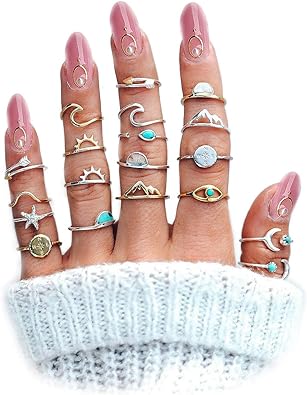 Photo 1 of FUTIMELY Boho Retro Stackable Rings Sets for Teens Girls Women Rhinestone Knuckle Joint Finger Kunckle Nail Ring Sets