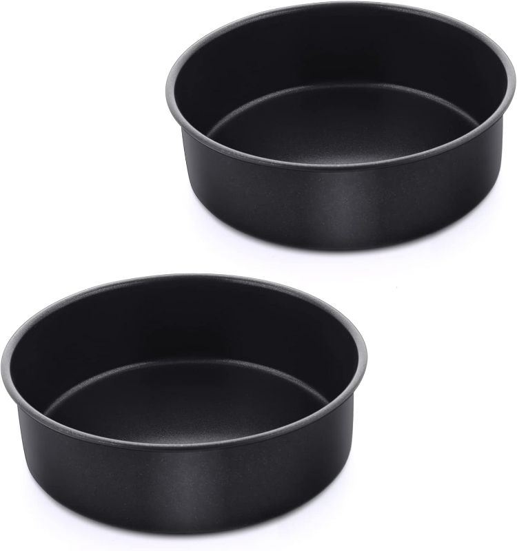 Photo 1 of P&P CHEF 6 Inch Non-Stick Cake Pans Set of 2, Round Baking Pans Bakeware for Layered Cakes, Non-Toxic, Stainless Steel Core & One-piece Design, Black