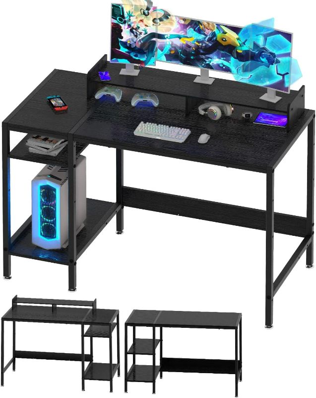 Photo 1 of Computer Desk - 47” Gaming Desk, Home Office Desk with Storage, Small Desk with Monitor Stand, Storage Space-Savor, Modern Table, Black.