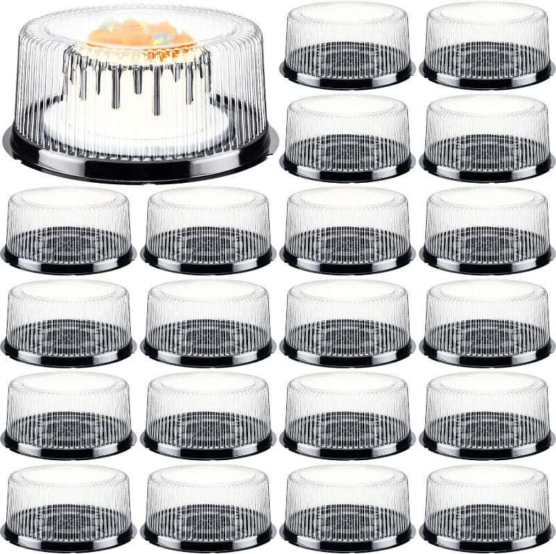 Photo 1 of 20 Pieces Round Cake Carrier 10 Inch Plastic Containers for Cake Clear PET Cake Transport Container Disposable Cake Containers Carriers with Dome Lids Cake Holder Display Containers for Transport
