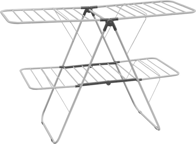Photo 1 of Brookstone – Extra Large – Double Spaced - 2 Tier Collapsible Clothes Drying Rack, Indoor/Outdoor Folding Hanging Garment Stand [NO Assembly - Ready Out of The Box]