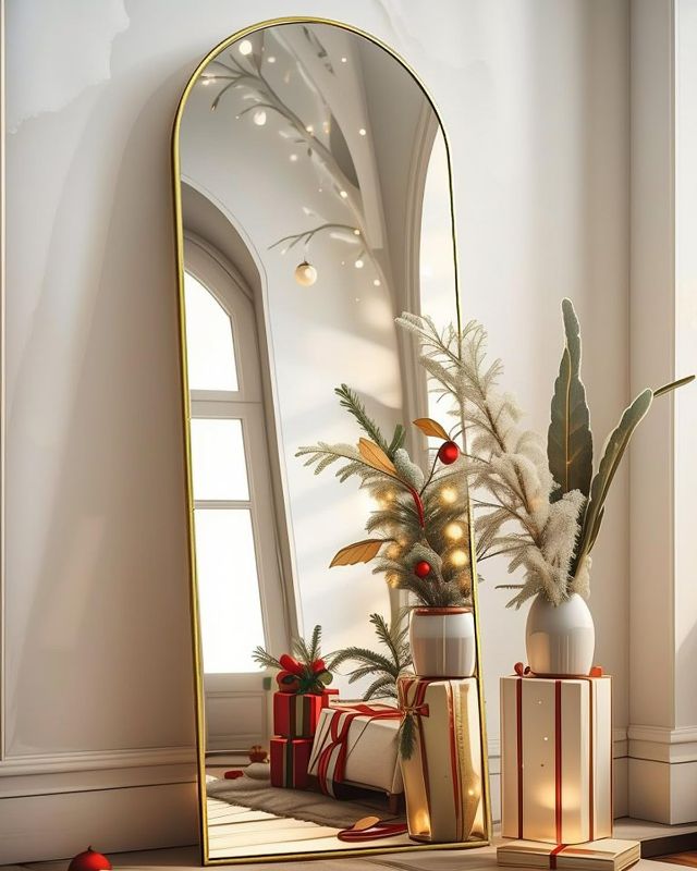 Photo 2 of Full Length Mirror, Floor Mirror, 18"×58" Arched Full Length Mirror with Stand, Full Body Mirror, Standing Mirror, Wall Mounted Mirror for Bedroom, Living Room, Gold