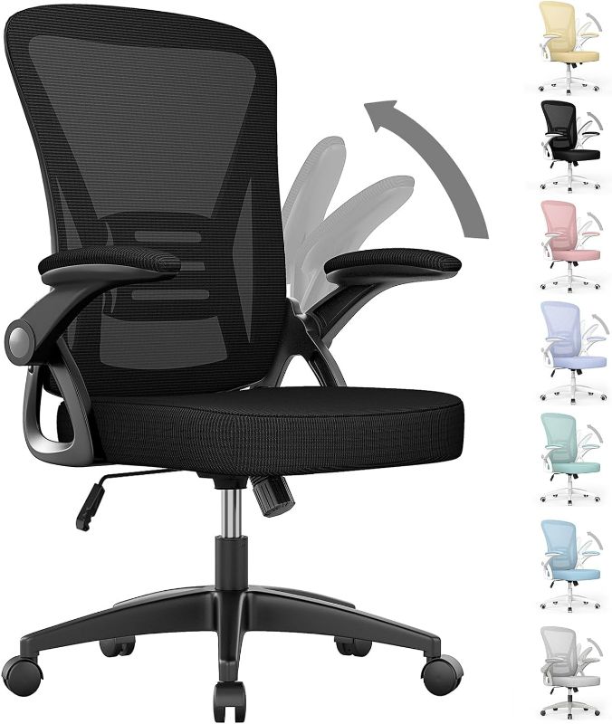 Photo 1 of 
naspaluro Ergonomic Office Chair, Mid Back Desk Chair with Adjustable Height, Swivel Chair with Flip-Up Arms and Lumbar Support, Breathable Mesh Computer...