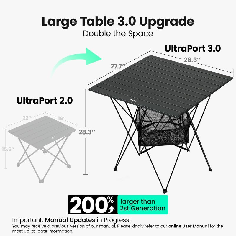 Photo 1 of UltraPort Large Camp Table, Outdoor Fold up Lightweight Camping Table, Portable Camping Table, Aluminum Rollup Camping Table, with Storage Bag for Camping, Picnic, Backyard, BBQ