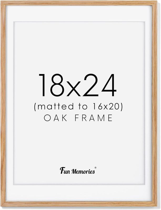 Photo 1 of 18x24 Wood Picture Frame, 18 x 24 Poster Frame with Real Glass, Solid Oak Wood Photo Frame 18x24, 18x24 Wood Frame Matted to 16x20, Minimalist Wooden Frame 18 by 24, 18 x 24 Art Frame