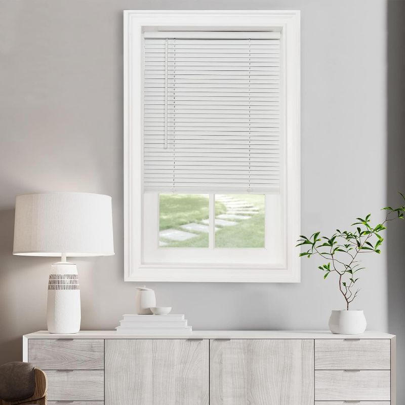 Photo 1 of Cordless Light Filtering Mini Blind - 45 Inch Width, 64 Inch Length, 1" Slat Size - Pearl White - Cordless GII Morningstar Horizontal Windows Blinds for Interior by Achim Home Decor
