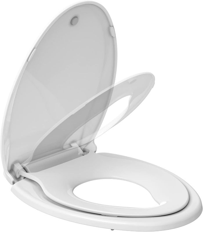Photo 1 of Toilet Seat, Elongated Toilet Seat with Toddler Seat Built in, Potty Training Toilet Seat Elongated Fits Both Adult and Child, with Slow Close and Magnets- Elongated