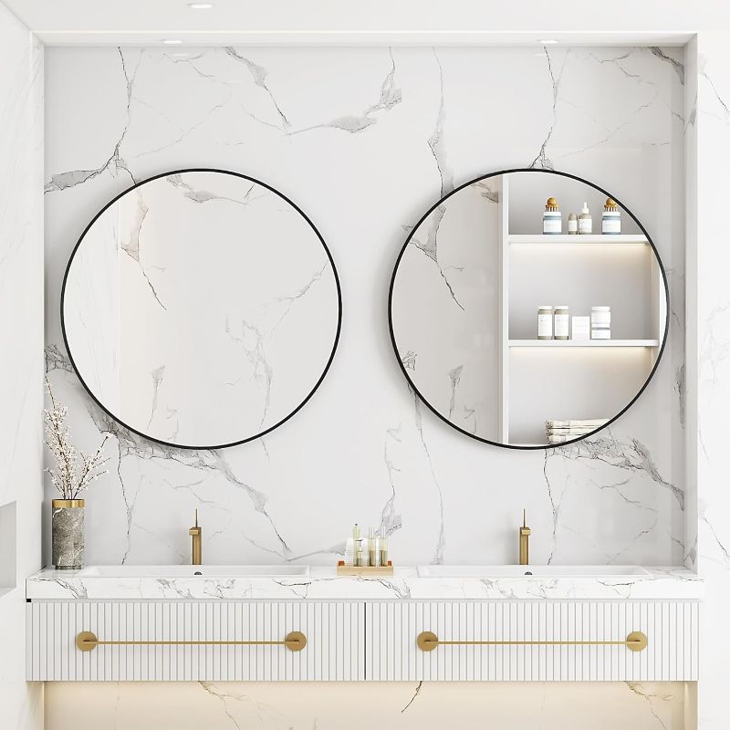 Photo 1 of Black Round Mirror 36 Inch for Bathroom Circle Mirrors for Wall Decorative Brushed Metal Frame Mirror for Living Room Bedroom, Entry